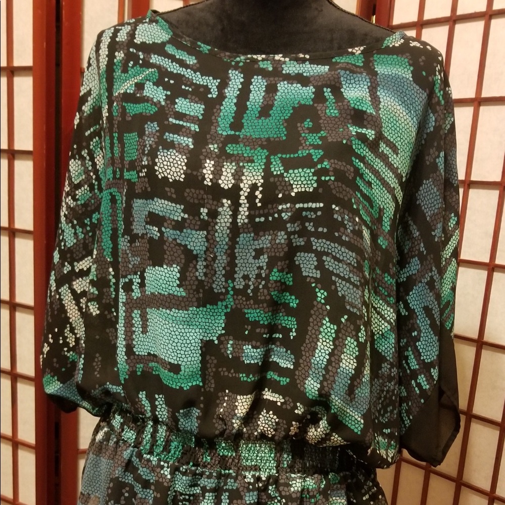 Teal & Black printed Blouse-B128